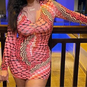 Vibrant Pink and Orange Patterned Dress